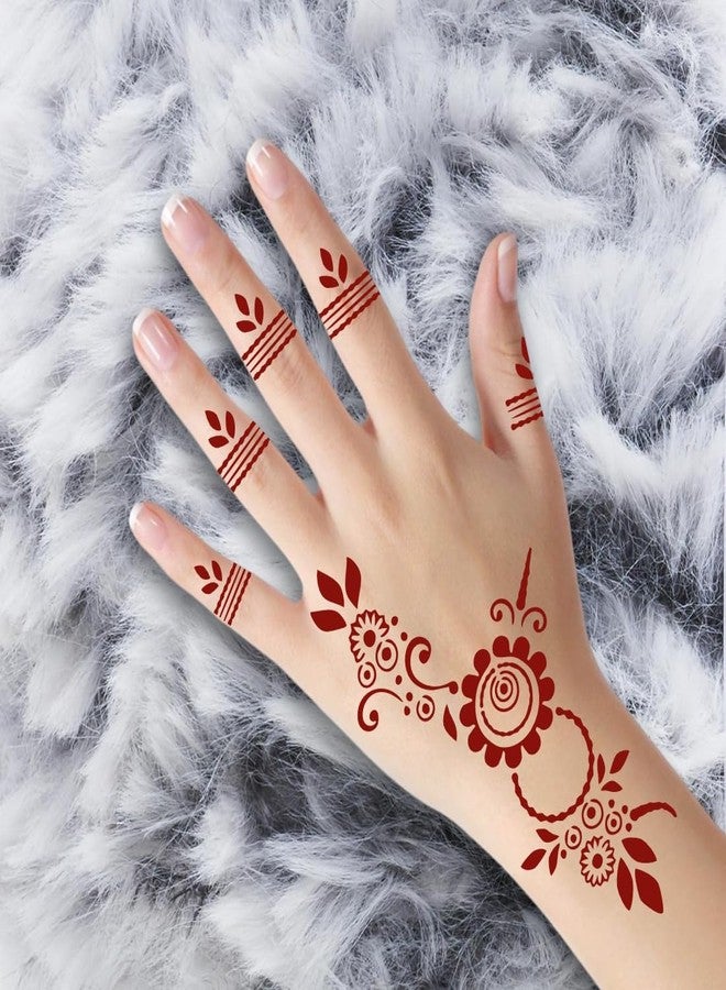 ORDERSHOCK Elegant & Modern Maroon Mehndi Art With Flowers For Beautiful Looks, Simple Mehndi Sticker For Girls & Women - Image 4