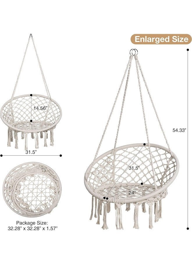 Generic mansion home unbranding Cotton Hammock Swing Chair Round Hanging Chair, Handmade Knitted Macrame Beige Bohemian Hammock Chair Swing with Pocket for Indoor, Outdoor, Bedroom, Yard, Garden (White)  - Image 5