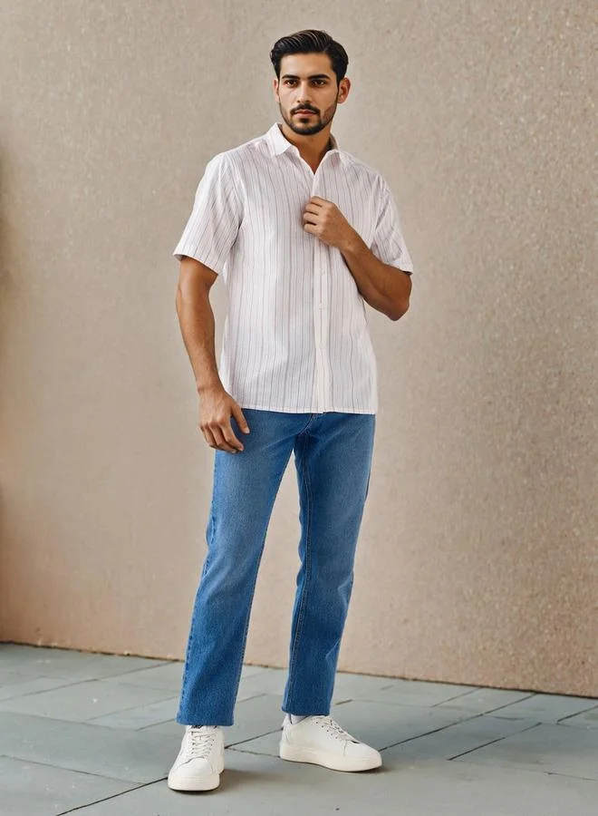 Splash FAV Regular Fit Pinstriped Seersucker Shirt