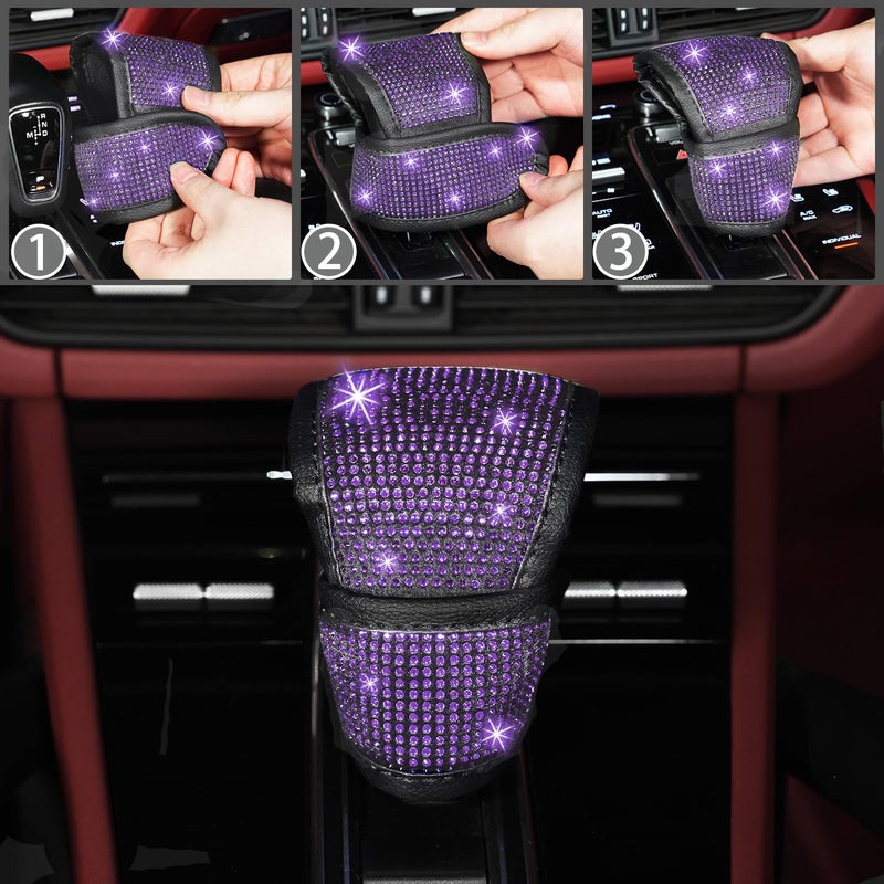 Nbtepem 8 Pcs Bling Car Accessories Set For Women  Steering Wheel Cover  Sparkly Seat Belt Covers  Bling Gear Shift Cover  Universal Fit Most Cars (Purple Violet Diamond) - Image 4