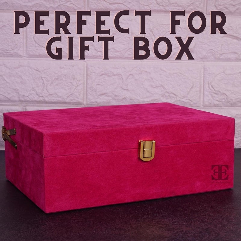 Each and Everything Each and Everything Luxury Classic Ornament Decorative Velvet Suede Trunk box for Gifting and Storage Rani pink  - Image 5