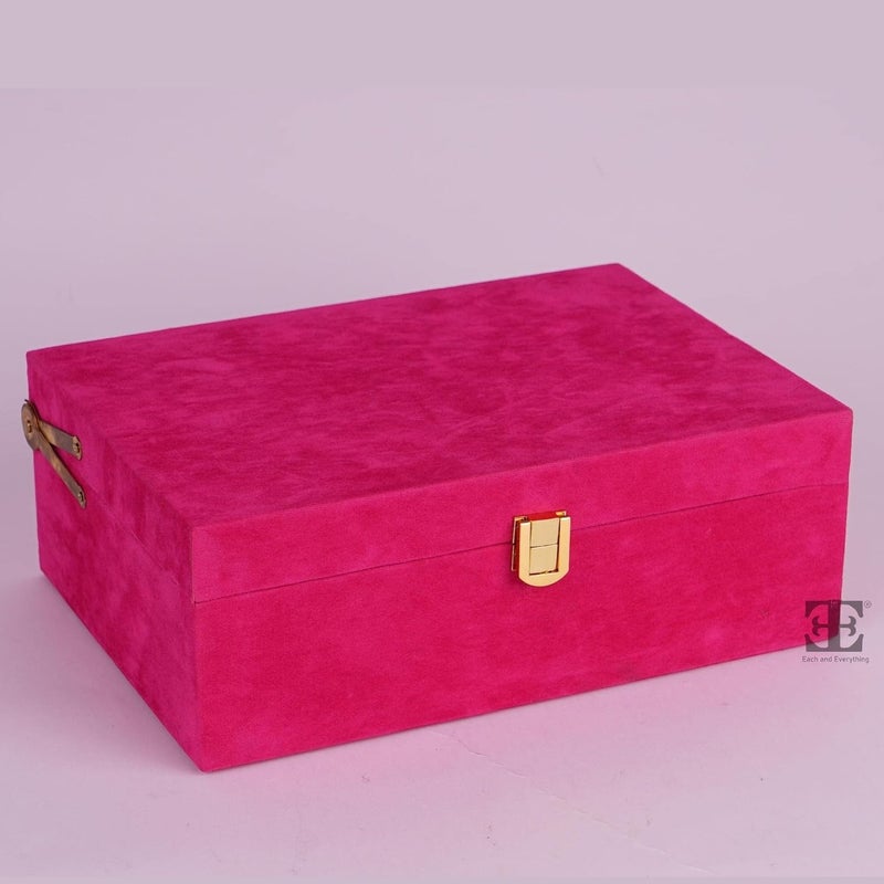 Each and Everything Each and Everything Luxury Classic Ornament Decorative Velvet Suede Trunk box for Gifting and Storage Rani pink  - Image 1
