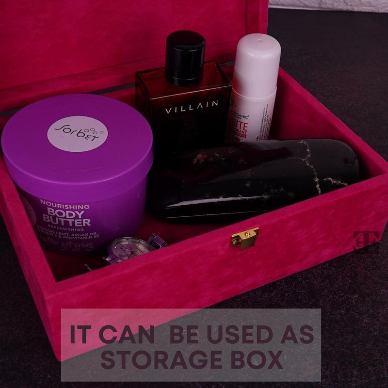 Each and Everything Each and Everything Luxury Classic Ornament Decorative Velvet Suede Trunk box for Gifting and Storage Rani pink  - Image 4