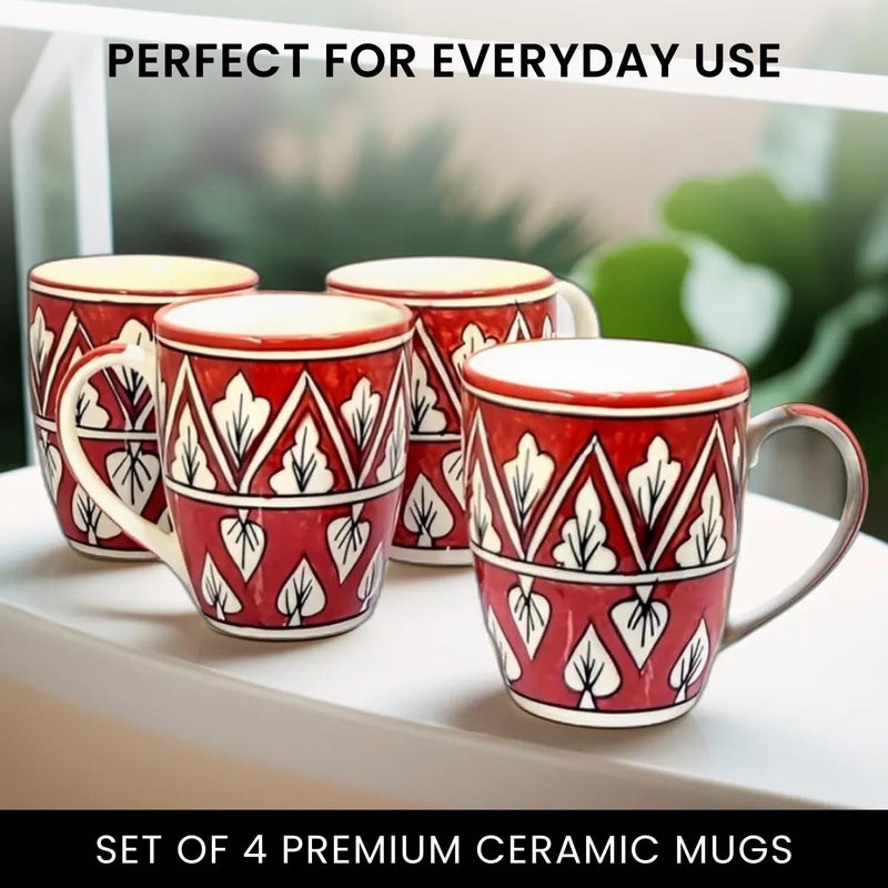 KITTENS Red Art Pattern Coffee Mug, 375ml Tea and Coffee Mugs Set of 4, Microwave & Dishwasher Safe, Hand Painted, Aesthetic Tea Cup Ideal for Home & Office - Image 4