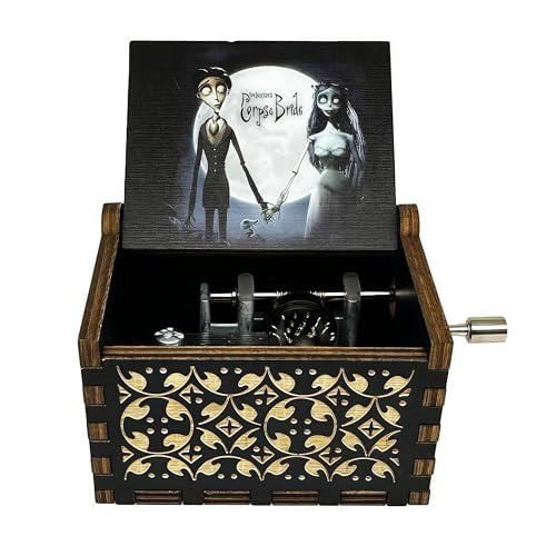 Teykst CorpseBride Hand Crank Wooden Music Box Antique Wooden Case with Engraved Design Decorative Collectible Gifts for BirthdayValentines Day Halloween Christmas HandCrank Style - Image 3