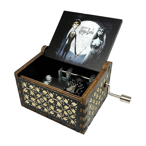 Teykst CorpseBride Hand Crank Wooden Music Box Antique Wooden Case with Engraved Design Decorative Collectible Gifts for BirthdayValentines Day Halloween Christmas HandCrank Style - Image 1