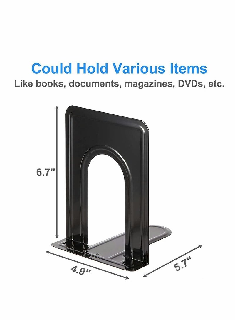 Heavy Duty Bookends, 4 Pairs 8 Pieces Anti-Slip Book Stopper Supports For Books, CDs, Dividers for Shelves Library School Offic Home Study Metal Bookends (Black Metal) - Image 3