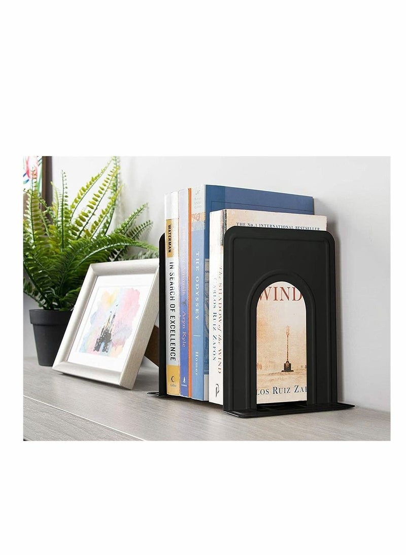 Heavy Duty Bookends, 4 Pairs 8 Pieces Anti-Slip Book Stopper Supports For Books, CDs, Dividers for Shelves Library School Offic Home Study Metal Bookends (Black Metal) - Image 4