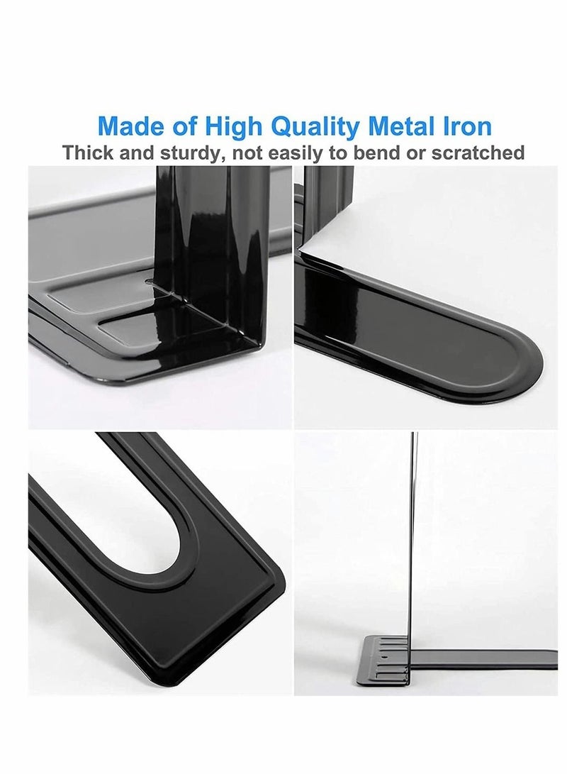 Heavy Duty Bookends, 4 Pairs 8 Pieces Anti-Slip Book Stopper Supports For Books, CDs, Dividers for Shelves Library School Offic Home Study Metal Bookends (Black Metal) - Image 5