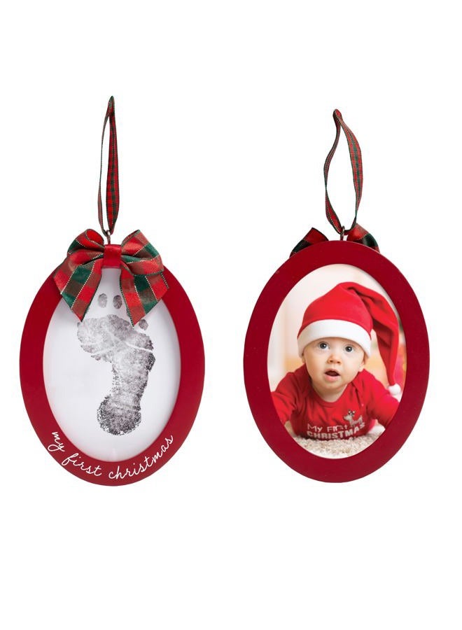 pearhead Babyprints Double-Sided Christmas Photo Ornament with Clean Touch Ink Pad, Baby's First Christmas Holiday Keepsake Ornament, Newborn Handprint or Footprint Kit, 2 Sided, Red - Image 1