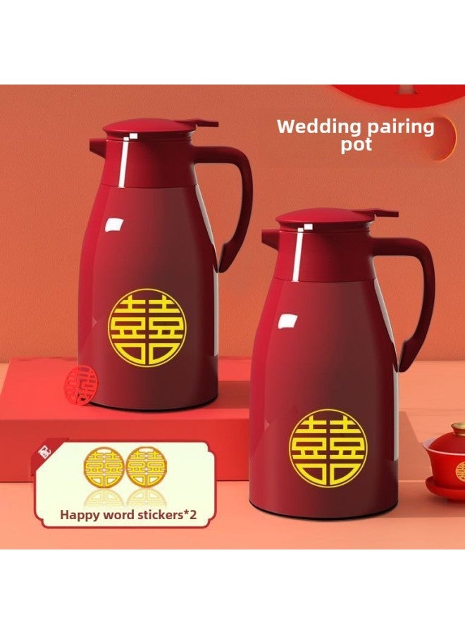 Wedding Special Thermos Bottle Gift Suit Wedding Thermos Bottle For New Couple Household Hot Water Bottle Gift Thermos-Colour:China Red 1.3 Thermos Kettle + Color Box + Handbag + Happy Words-Capacity:2L-1L - Image 1