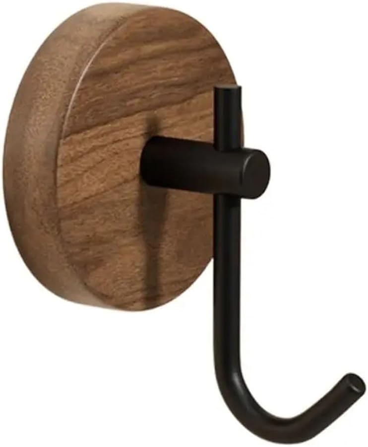 No Drill Walnut Adhesive Wall Hooks Black Coat Key Robe Hanger Storage Rack - Image 1