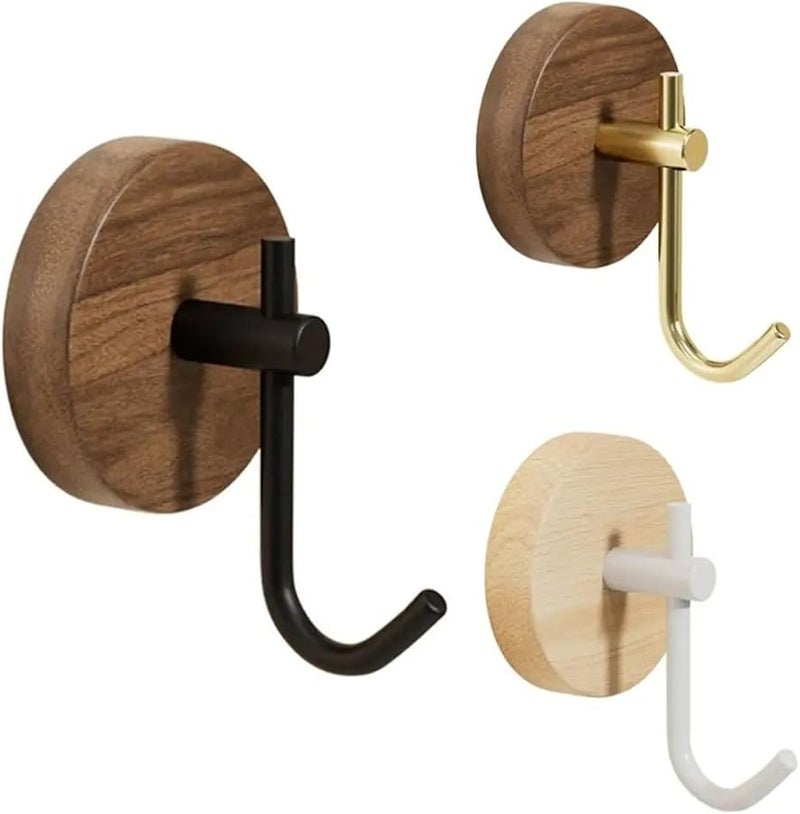 No Drill Walnut Adhesive Wall Hooks Black Coat Key Robe Hanger Storage Rack - Image 5