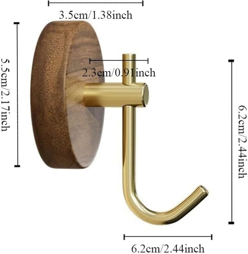 No Drill Walnut Adhesive Wall Hooks Black Coat Key Robe Hanger Storage Rack - Image 3