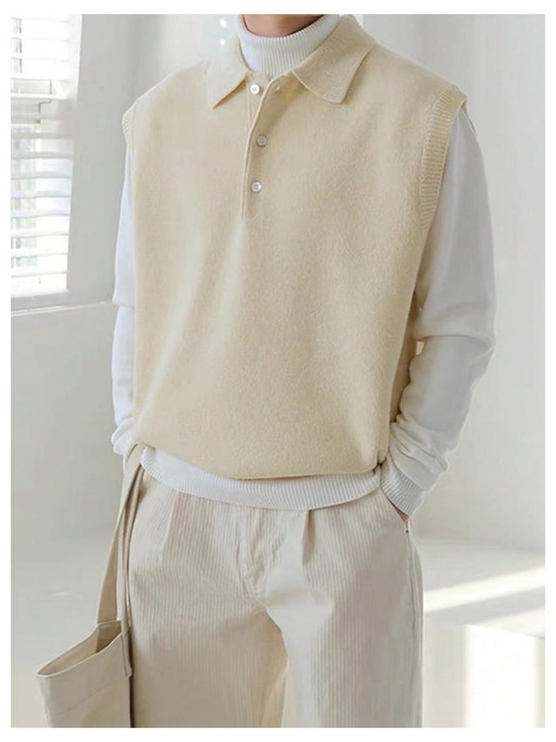 Verdusa Men's Old Money Sweater Vest Cable Knit V Neck Oversized Sleeveless Pullover Top Apricot Large - Image 2
