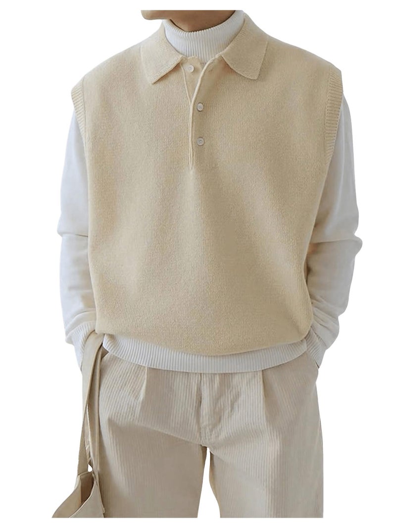 Verdusa Men's Old Money Sweater Vest Cable Knit V Neck Oversized Sleeveless Pullover Top Apricot Large - Image 1