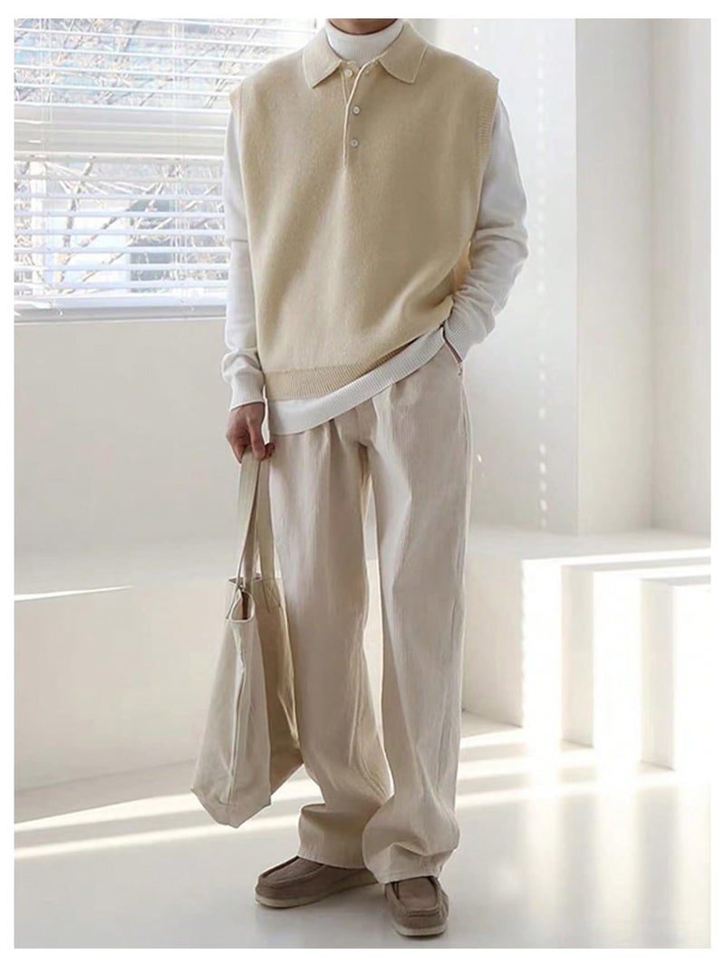 Verdusa Men's Old Money Sweater Vest Cable Knit V Neck Oversized Sleeveless Pullover Top Apricot Large - Image 5