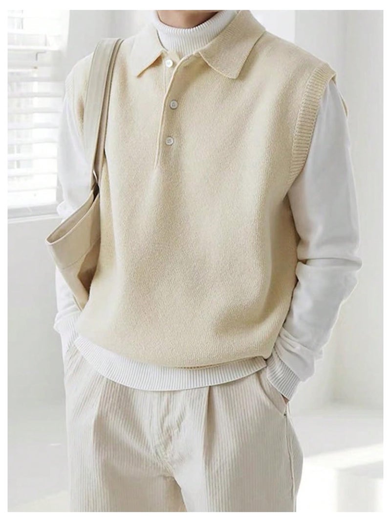 Verdusa Men's Old Money Sweater Vest Cable Knit V Neck Oversized Sleeveless Pullover Top Apricot Large - Image 3