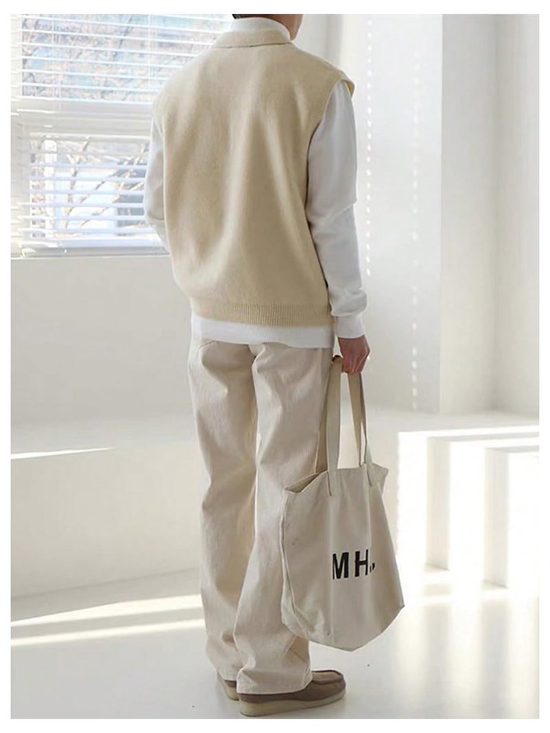 Verdusa Men's Old Money Sweater Vest Cable Knit V Neck Oversized Sleeveless Pullover Top Apricot Large - Image 4