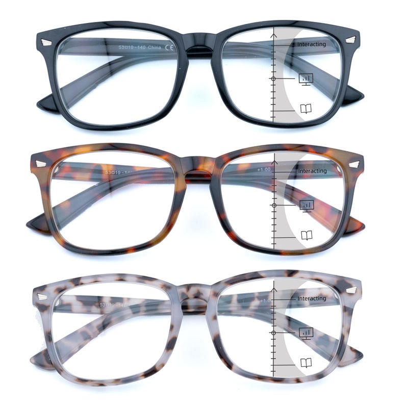 FEIVSN 3 Pack Progressive Multifocus Reading Glasses for Women Men Multifocal Readers PC Frame Fixed Hinge Eyewear 125 - Image 3