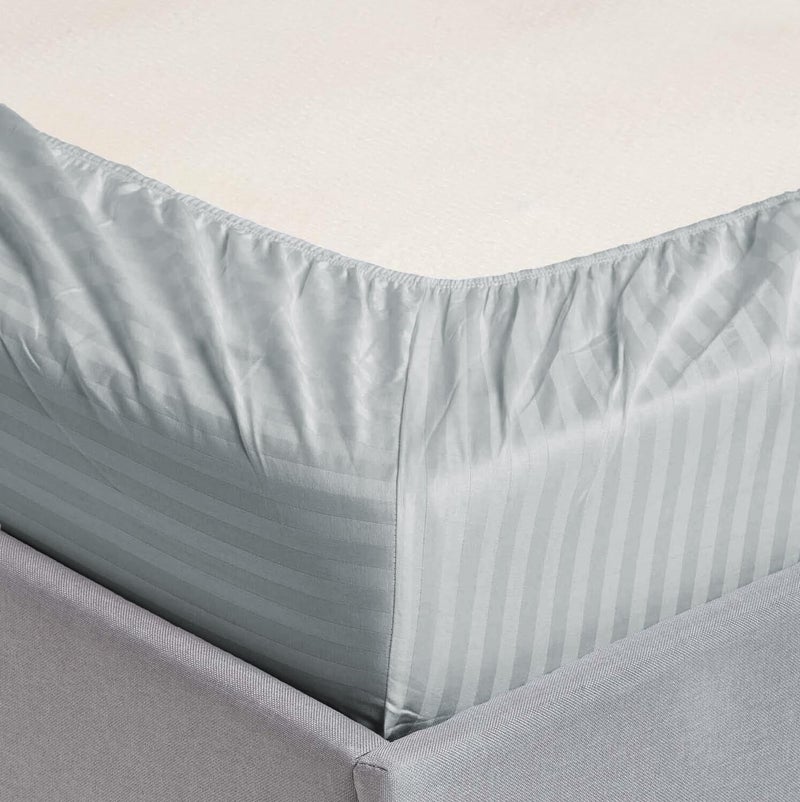 سليب ويل ملاء متناسب من القطن الدقيق مزين بخطوط، مع غطاء وسادة - 150x200 سم (لون أزرق ملكي، حجم سرير كبير) - Image 3