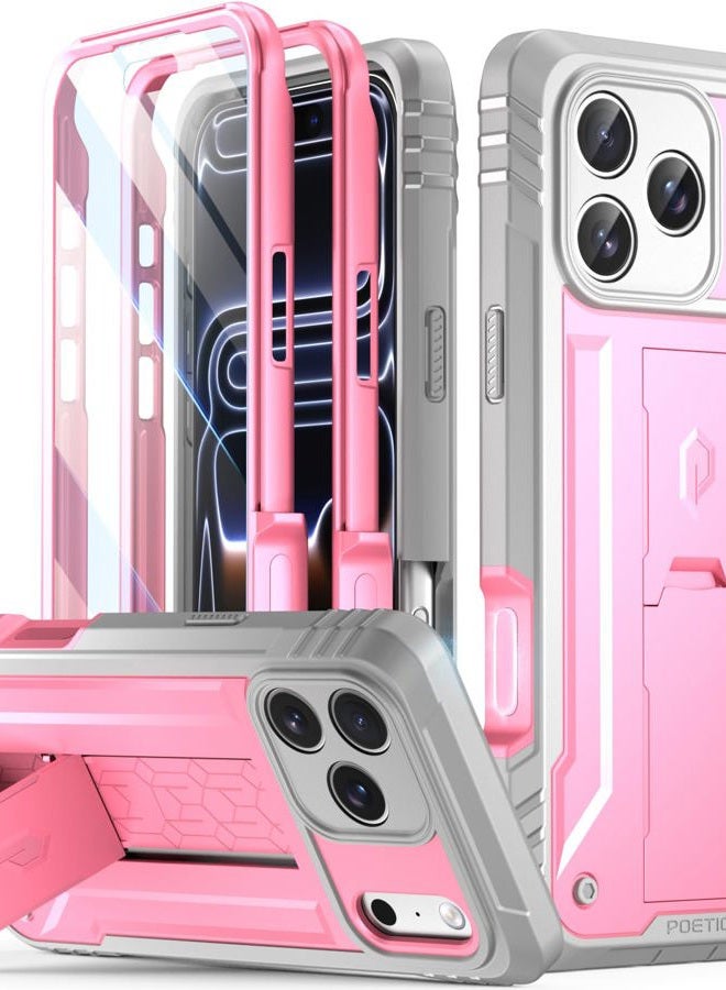 POETIC for iPhone 17 Pro Max Case with Camera Control Capture Button, [Built-in Stand] [Built-in Screen Protector] Full-Body Military Grade Rugged Phone Case for iPhone 17 Pro Max, Pink - Image 1