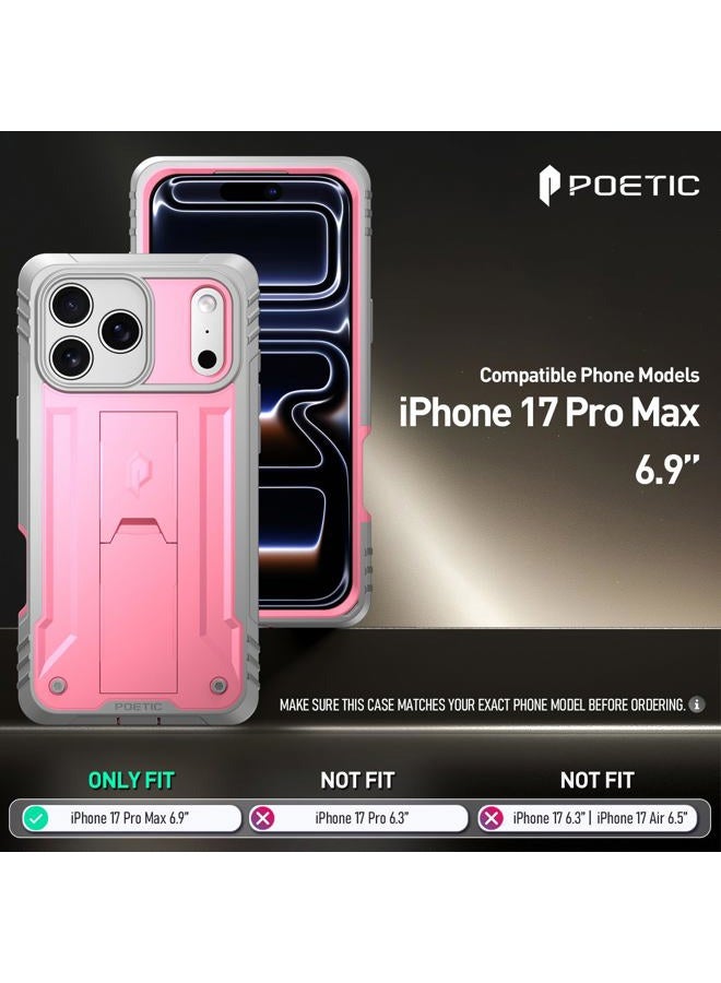 POETIC for iPhone 17 Pro Max Case with Camera Control Capture Button, [Built-in Stand] [Built-in Screen Protector] Full-Body Military Grade Rugged Phone Case for iPhone 17 Pro Max, Pink - Image 2