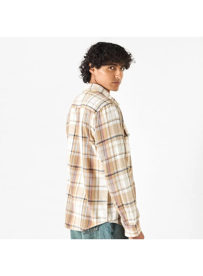 Lee Cooper Lee Cooper Regular Fit Checked Shirt with Collar and Long Sleeves