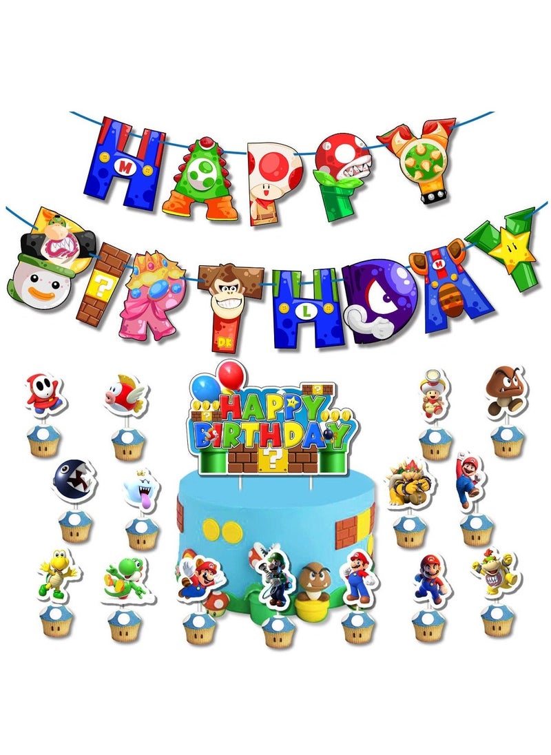 Mario Theme Birthday Party Decoration Set Happy Birthday Banner Bunting Cake Decorating Topper Balloons For Boys Girls Birthday Decoration - Image 4