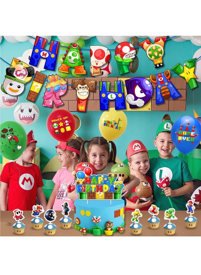 Mario Theme Birthday Party Decoration Set Happy Birthday Banner Bunting Cake Decorating Topper Balloons For Boys Girls Birthday Decoration - Image 3