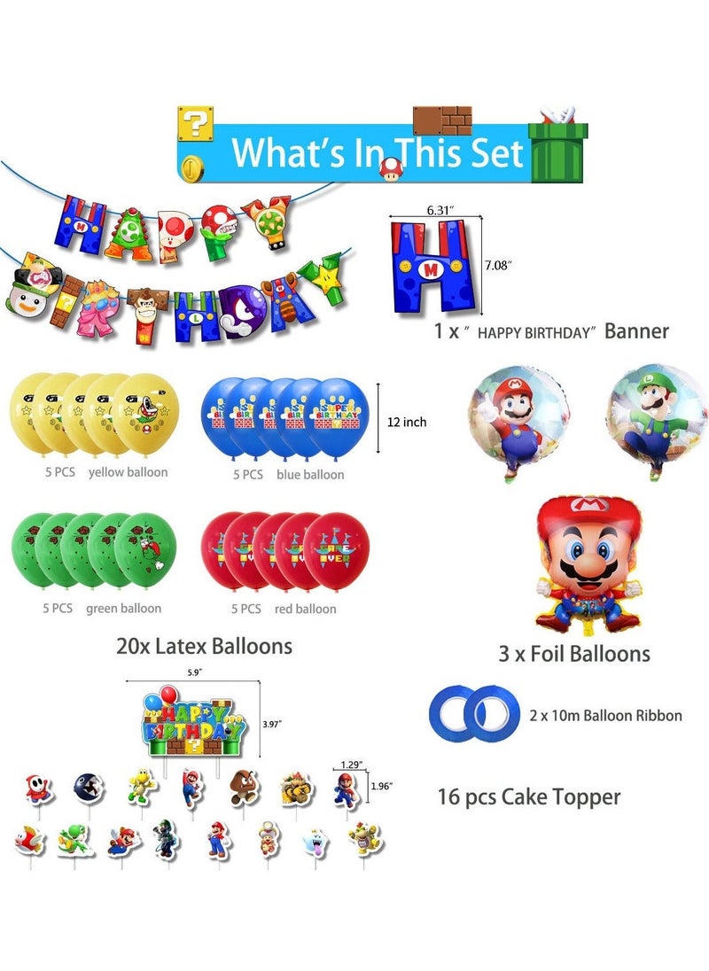 Mario Theme Birthday Party Decoration Set Happy Birthday Banner Bunting Cake Decorating Topper Balloons For Boys Girls Birthday Decoration - Image 2