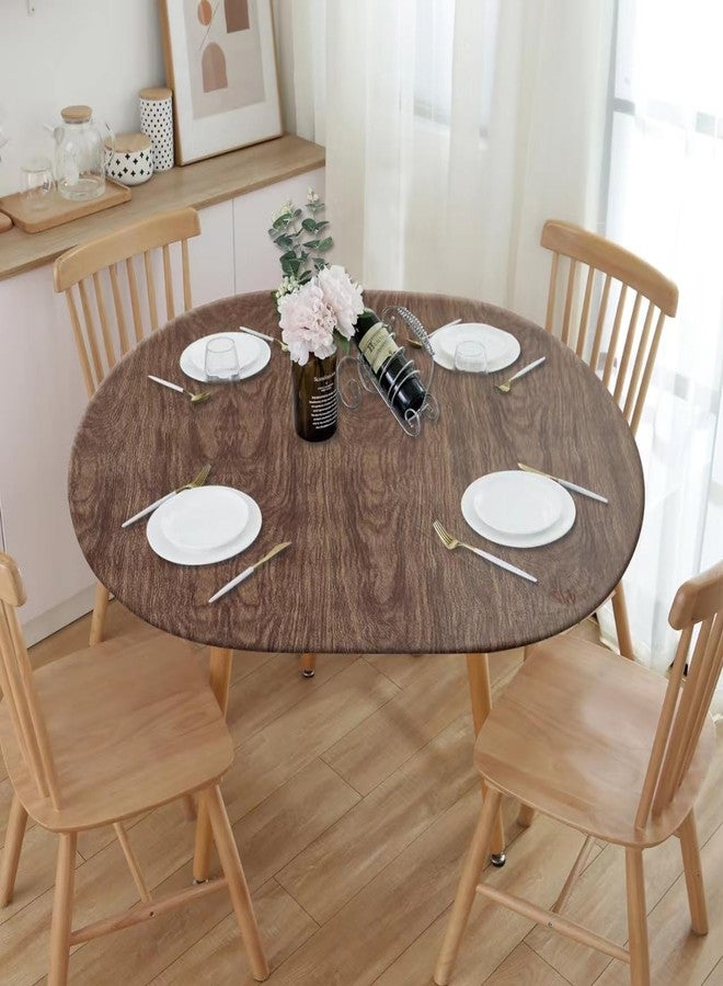 NLMUVW Oval Tablecloth Fitted Vinyl with Elastic Edge 100% Waterproof Oil Proof Super Elastic Table Cloth Wipe Clean Table Cover for Indoor and Outdoor, 42"- 65", Dark Wood - Image 1