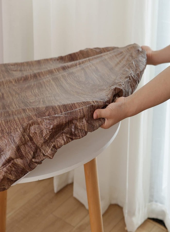 NLMUVW Oval Tablecloth Fitted Vinyl with Elastic Edge 100% Waterproof Oil Proof Super Elastic Table Cloth Wipe Clean Table Cover for Indoor and Outdoor, 42"- 65", Dark Wood - Image 2