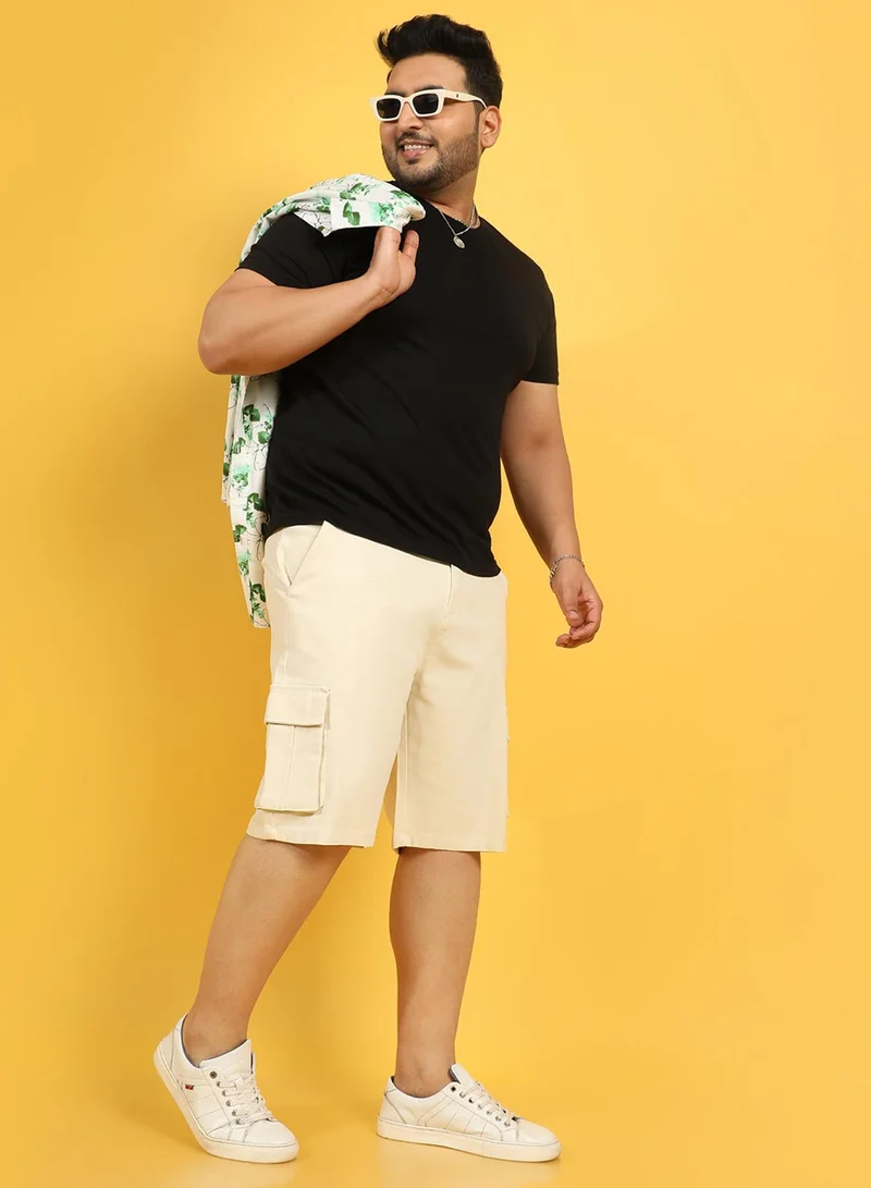 Instafab Plus Men's Pale Yellow Cargo Shorts For Casual Wear | 6 Pockets | Plus Size Fit | Button Closure | Cotton Poly Cargo Shorts Crafted With Comfort Fit For Everyday Wear