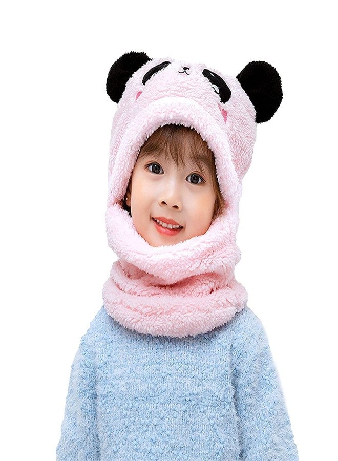 F Y V Kids Woolen Winter Cap with Scarf - Warm Cartoon Knitted Beanie Hat for Boys & Girls, Stylish Wool Baby Cap for Winter (Free Size, Multiple Colors) Pink