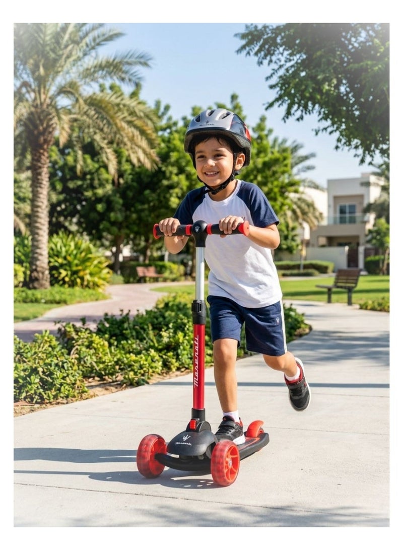 Maserati 3-Wheel Folding Kick Scooter for Kids Ages 3-8 | Adjustable Height, Flashing LED Light-Up Wheels & Lean-to-Steer | Lightweight Toddler Scooter for Boys & Girls - Image 2