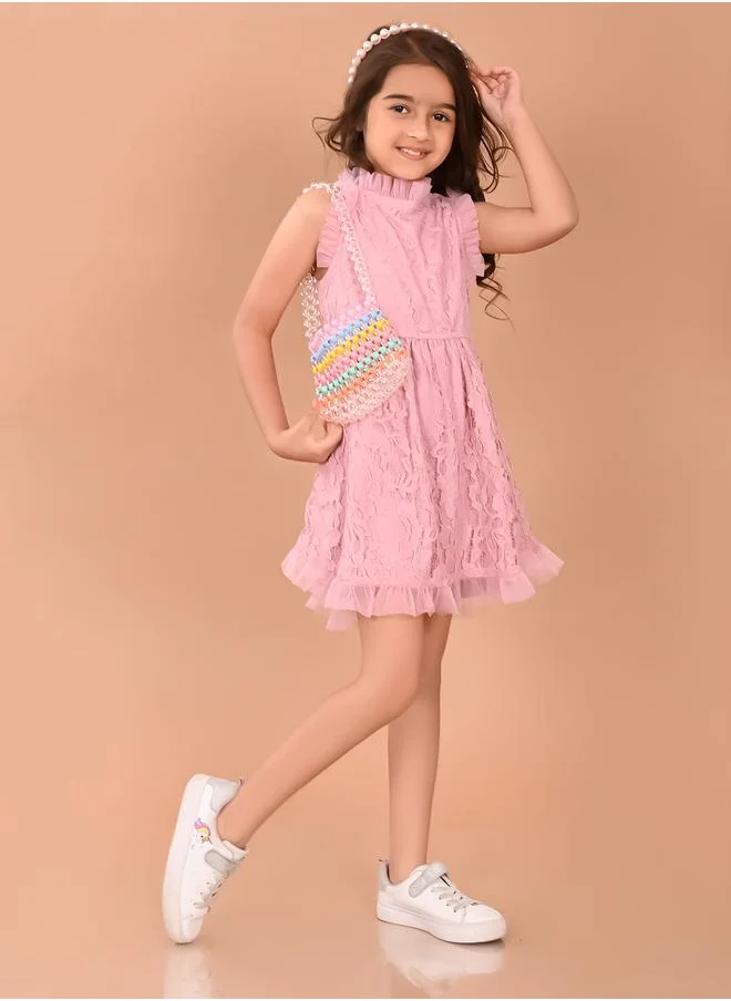 ليل بيكس Ruffle Trim All Over Lace Fit and Flare Dress by Styli