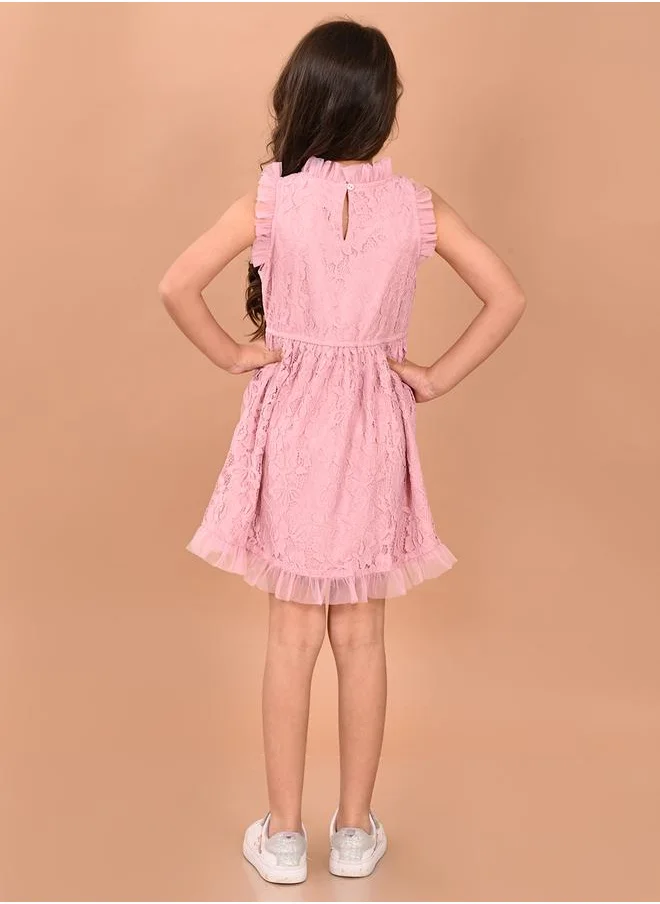 ليل بيكس Ruffle Trim All Over Lace Fit and Flare Dress by Styli