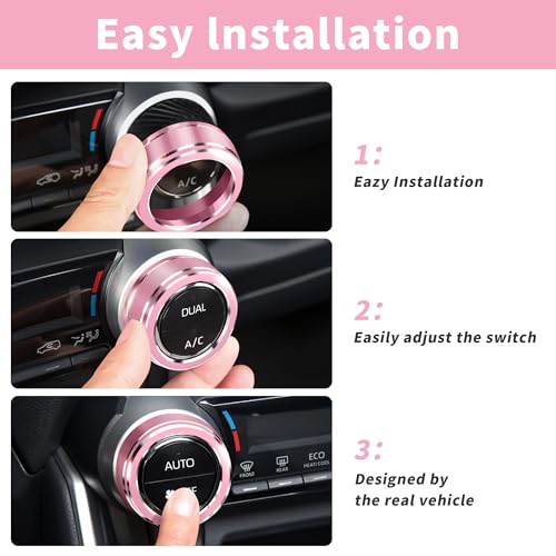 Polodunn for Toyota RAV4 Accessories 2025 2024 2023 2022 2021 2020 2019 -Air Conditioning Knob Covers, Push Start Button Cover Trim Rings 4pcs (Pink) - Image 5
