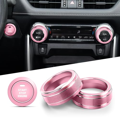 Polodunn for Toyota RAV4 Accessories 2025 2024 2023 2022 2021 2020 2019 -Air Conditioning Knob Covers, Push Start Button Cover Trim Rings 4pcs (Pink) - Image 1