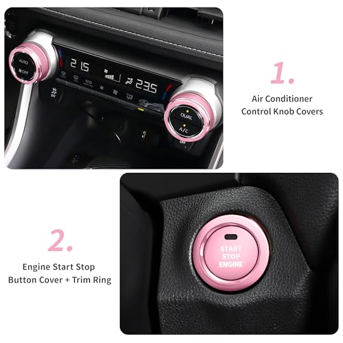 Polodunn for Toyota RAV4 Accessories 2025 2024 2023 2022 2021 2020 2019 -Air Conditioning Knob Covers, Push Start Button Cover Trim Rings 4pcs (Pink) - Image 3