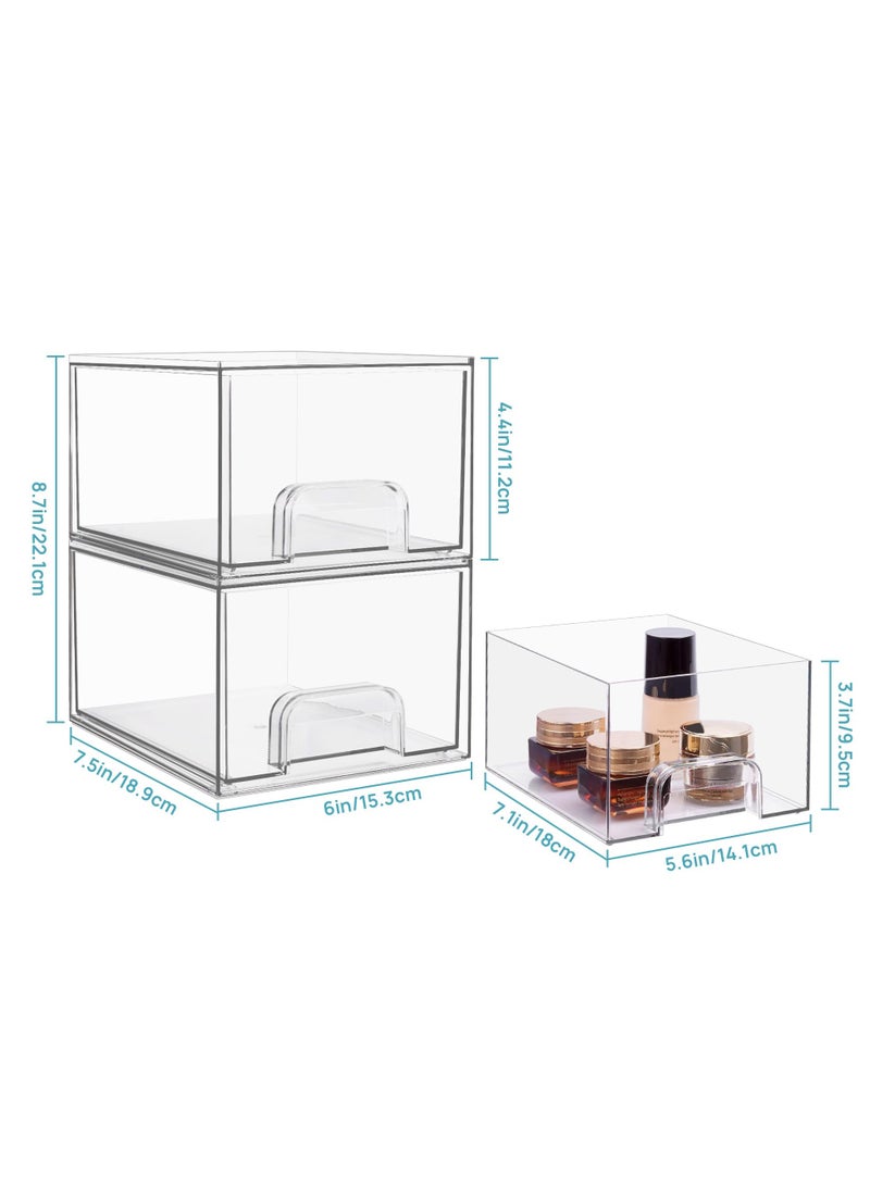 Generic Stackable Makeup Organizer Storage Drawers, 4.4'' Tall Acrylic Bathroom Organizers, Clear Plastic Storage Bins For Vanity, Undersink, Kitchen Cabinets, Pantry Organization and Storage (2 Pack)  - Image 5