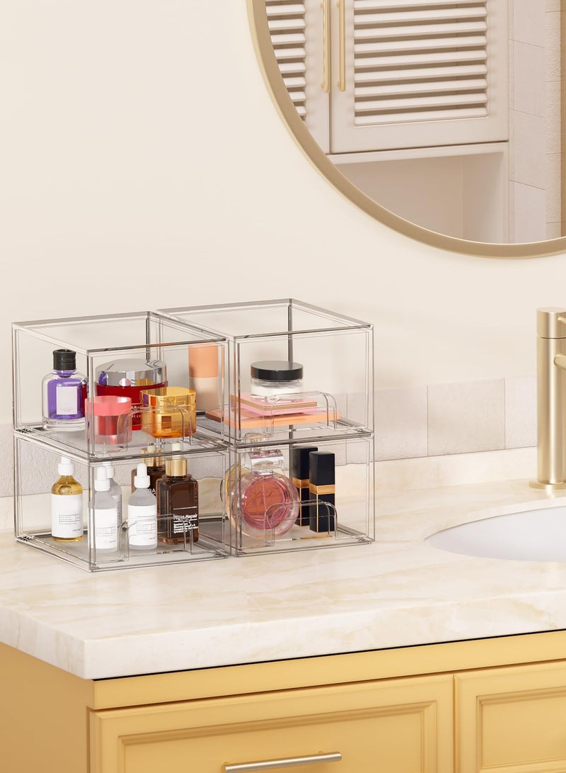 Generic Stackable Makeup Organizer Storage Drawers, 4.4'' Tall Acrylic Bathroom Organizers, Clear Plastic Storage Bins For Vanity, Undersink, Kitchen Cabinets, Pantry Organization and Storage (2 Pack)  - Image 2