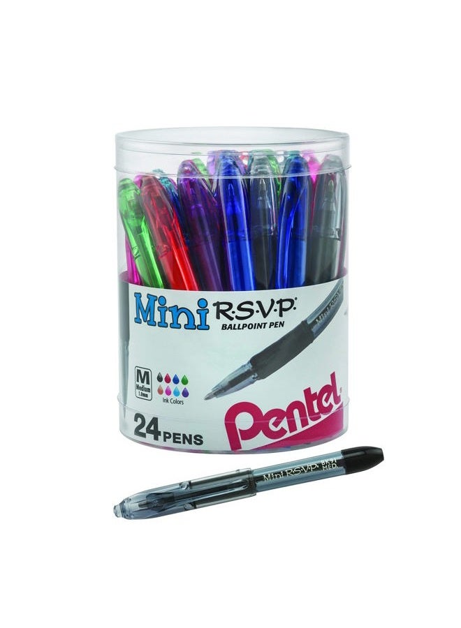 Pentel RSVP Mini Ballpoint Pen, (1.0mm) Medium Line, 24-Assorted Ink in Clear Cylinder Pack (BK91MN24M) - Image 1