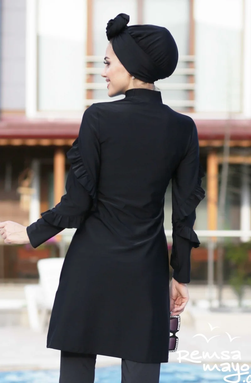 ريمسا مايو Ruffle Design Lycra Fully Covered Hijab Swimsuit 4104 Black