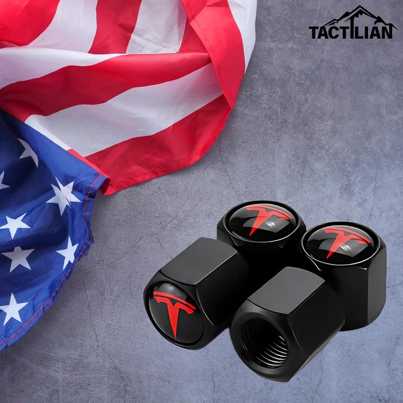 Tactilian غطاء قضيب صمام إطار سيارة من الألمنيوم الأسود من لطرازات Tesla Model 3، S، X، Y | غطاءات صمام إطار مقاومة للتسرب مزودة بحلقات O من المطاط | عبوة تحتوي على 4 قطع - Image 3