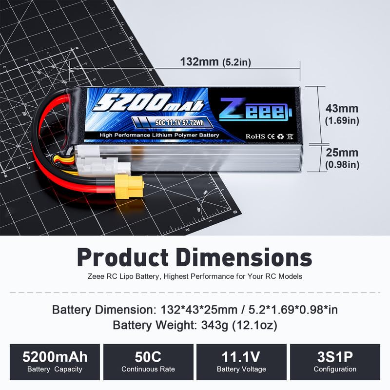 Zeee 3S Lipo Battery 5200mAh 50C 11.1V RC Batteries with XT60 Connector Soft Case for RC Airplane Helicopter Plane Quadcopter RC Car Truck Boat - Image 2