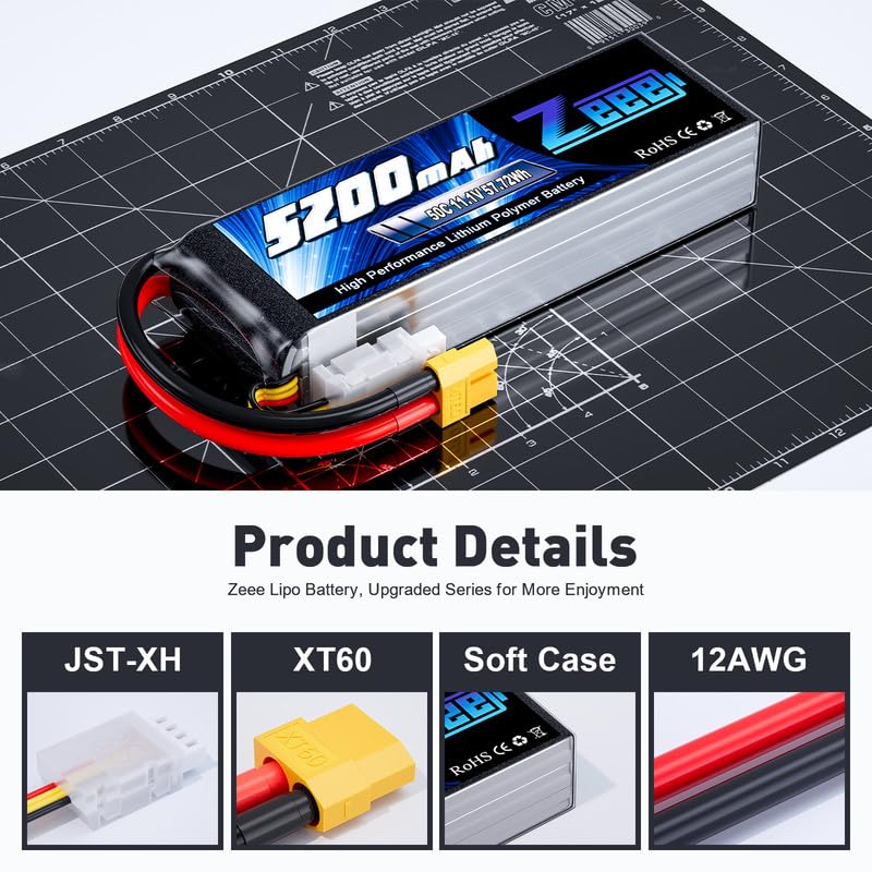 Zeee 3S Lipo Battery 5200mAh 50C 11.1V RC Batteries with XT60 Connector Soft Case for RC Airplane Helicopter Plane Quadcopter RC Car Truck Boat - Image 3