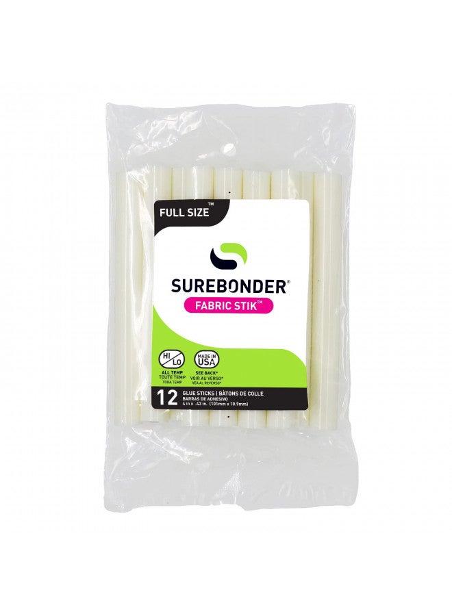 Surebonder FS-12 Fabric Hot Glue Sticks, Strong Bonding Fabric Glue, Machine Washable, Full Size 4-Inch Length - 12 Pack, - Made in USA , White - Image 1