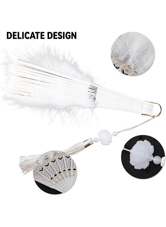 Unewshi Feather Hand Fan, White Foldable Feather Fan Handheld for Party Wedding Dancing Decoration - Image 4